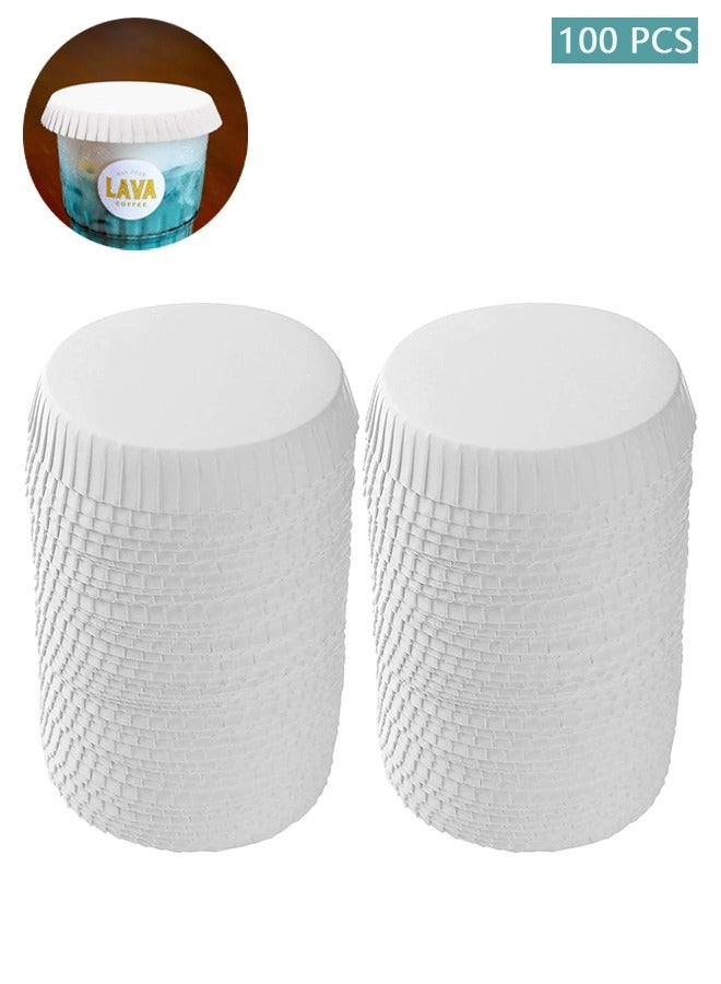 100 PCS Disposable Paper Cup Cover Hot Cup Lid Recycled Drinking Lid Coffee Cup Cover for Cafe Hotel KTV Bars, Paper Covers for Glassware, 2.95 Inches Diameter White Paper Cup Lids - Image 1